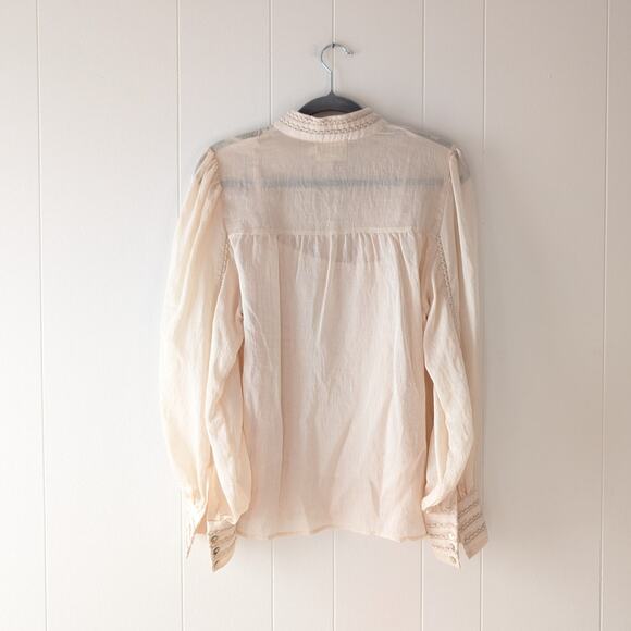 NWOT MOS The Label Ivory Meadow Blouse Button Linen Blend Long Sleeve, size US 6 - Picture 3 of 10